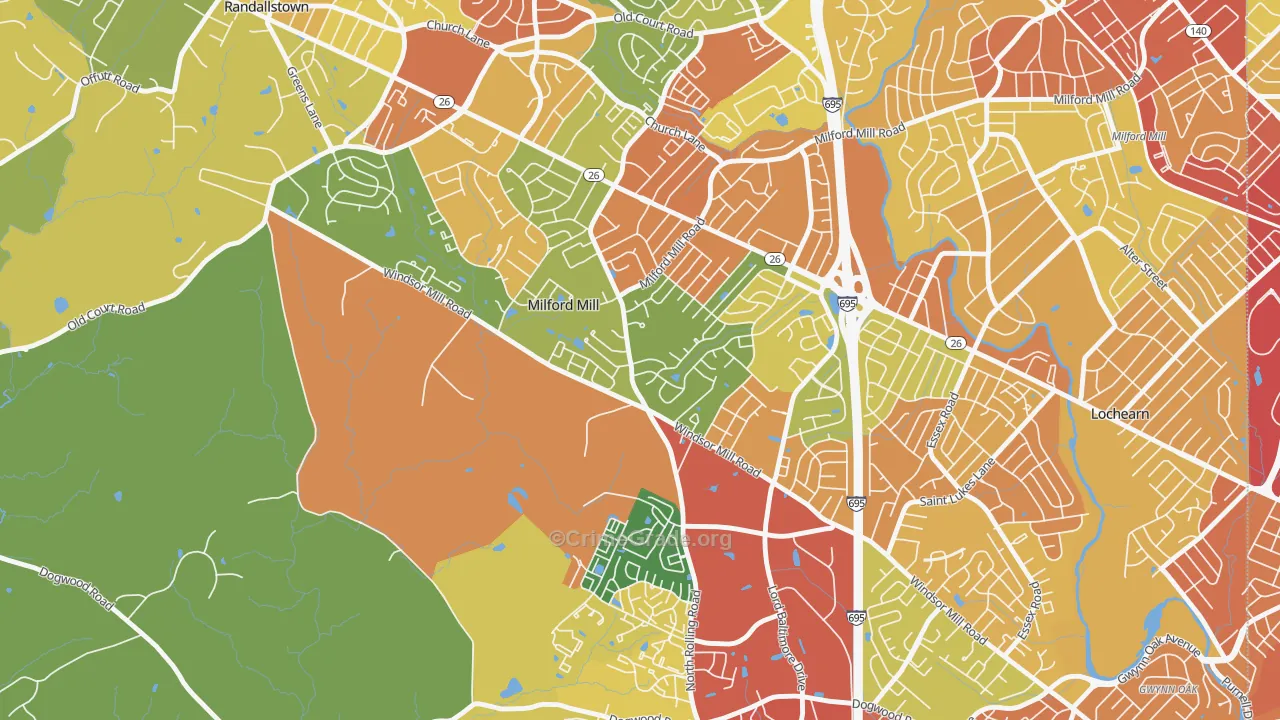 Milford Mill, MD Map of Robbery Rates