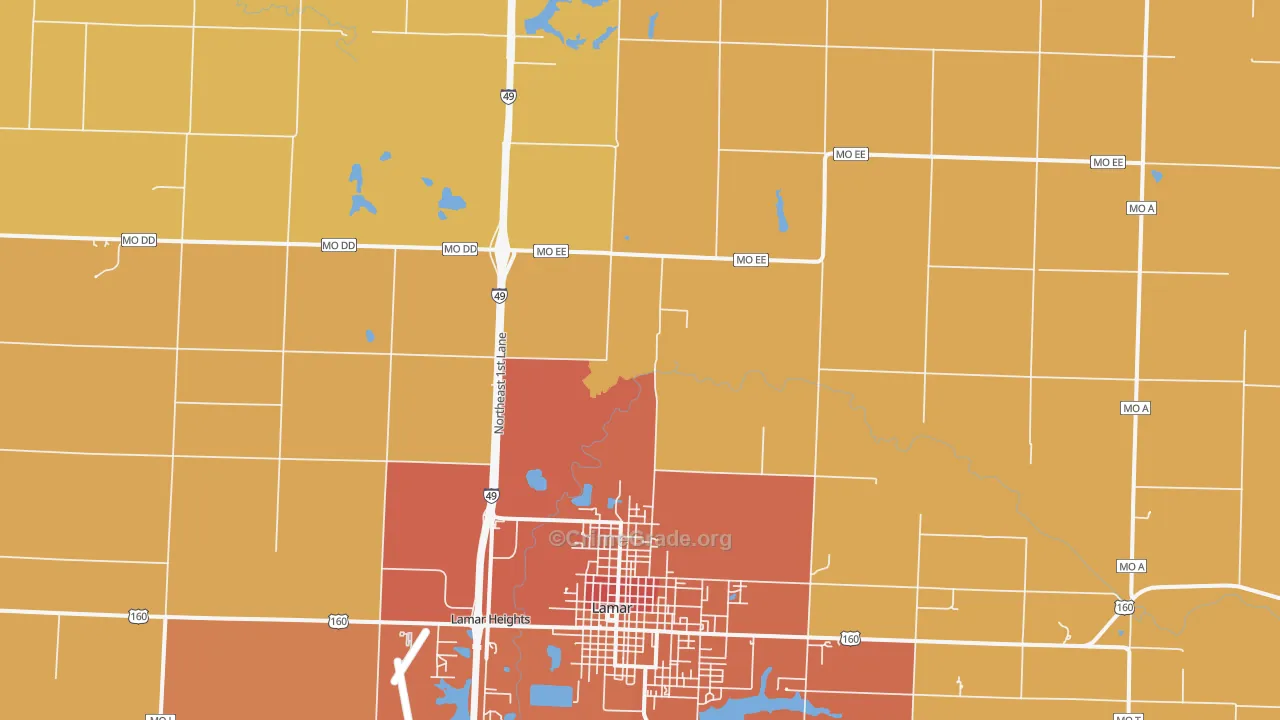 Milford, MO Map of Robbery Rates