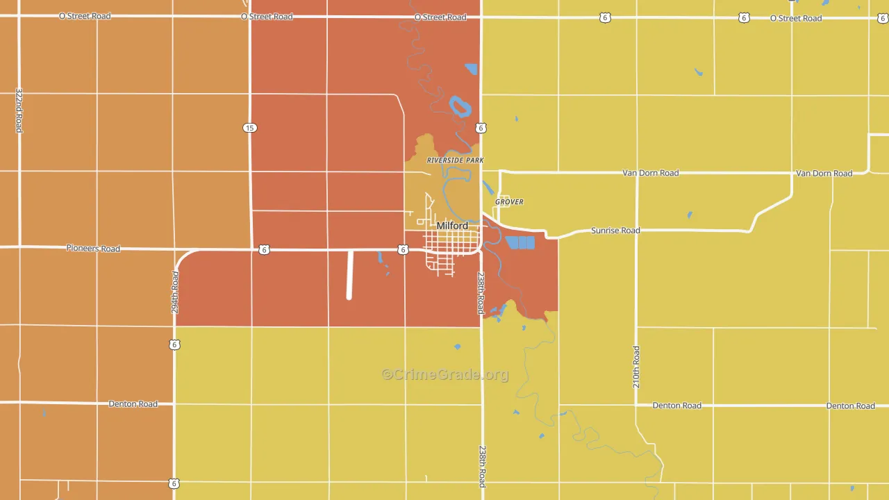 Milford, NE Map of Robbery Rates