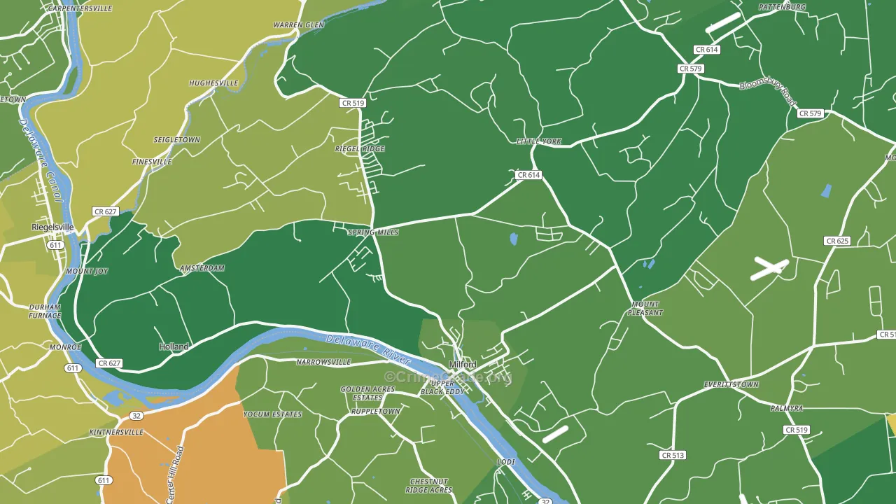 Milford, NJ Map of Robbery Rates