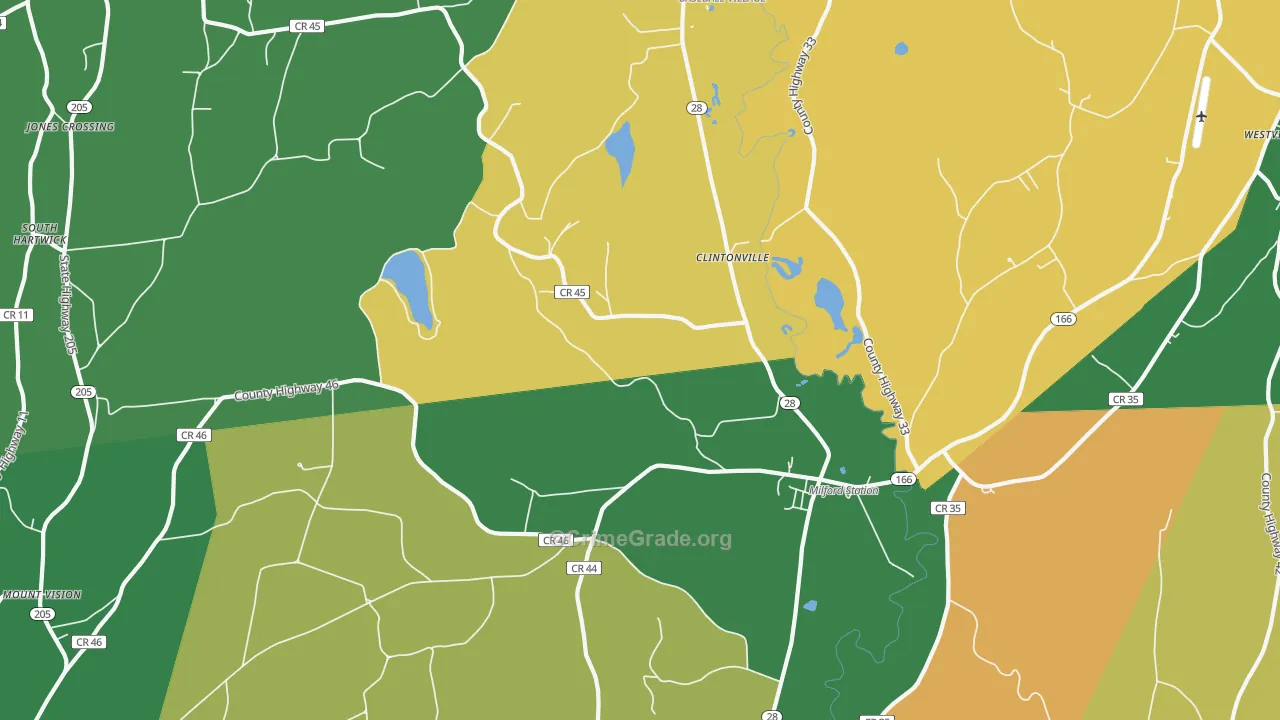 Milford, NY Map of Robbery Rates
