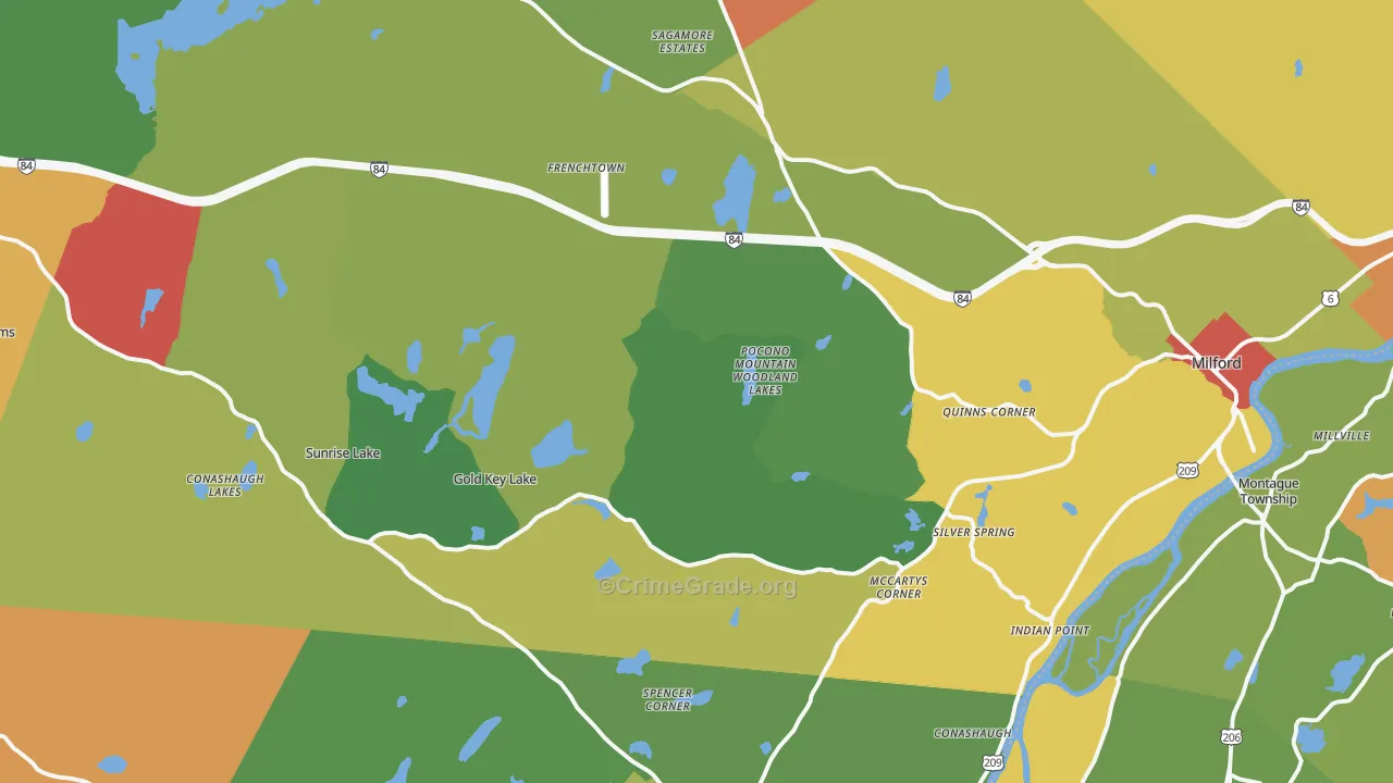 Milford, PA Map of Robbery Rates