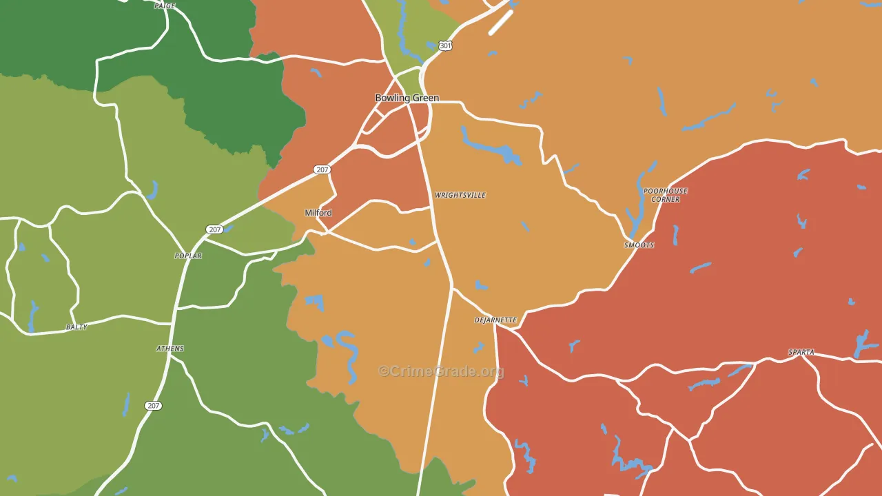 Milford, VA Map of Robbery Rates