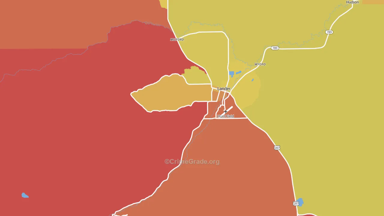 Milford, WY Map of Robbery Rates