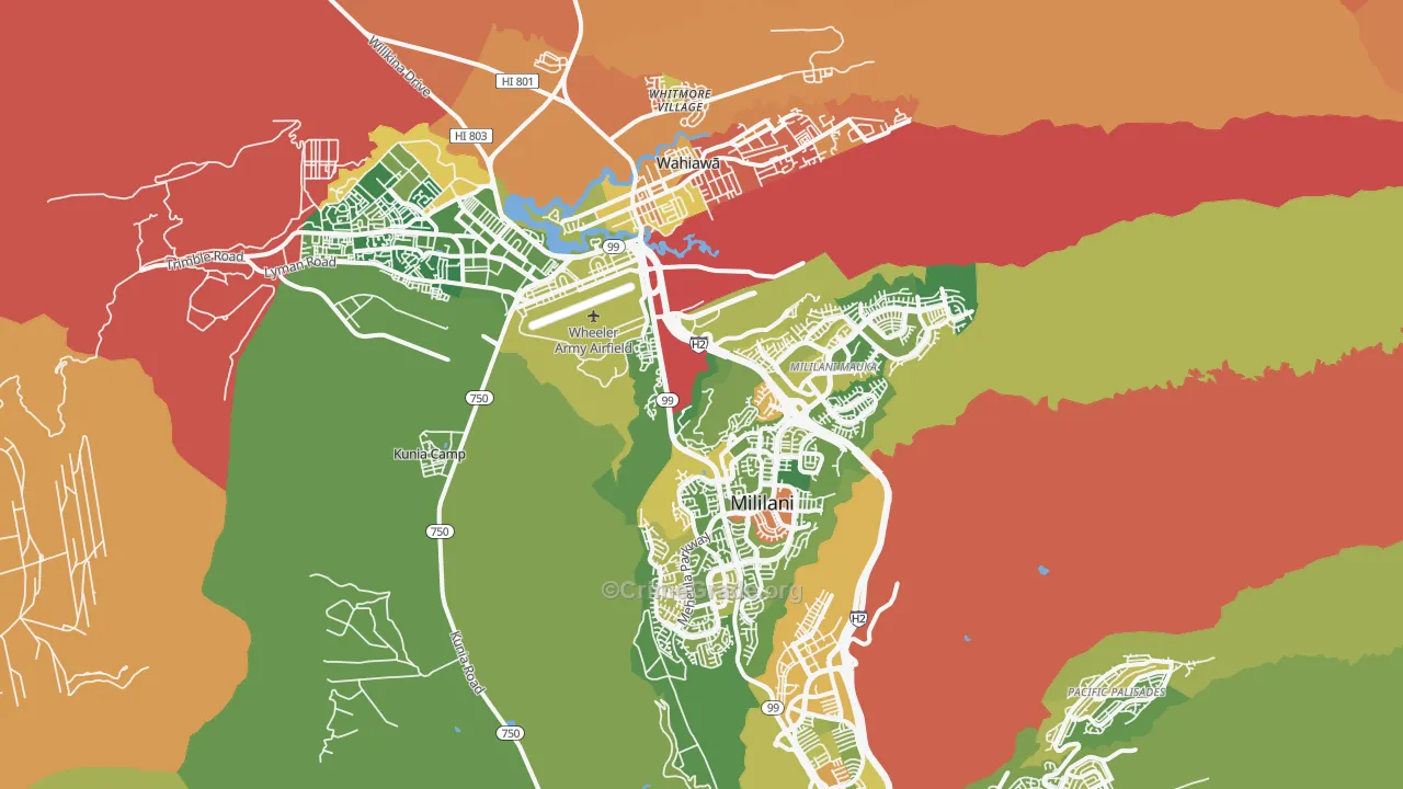 Mililani, HI Map of Robbery Rates