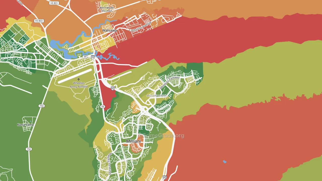 Mililani Mauka-Launani Valley, Mililani, HI Map of Robbery Rates