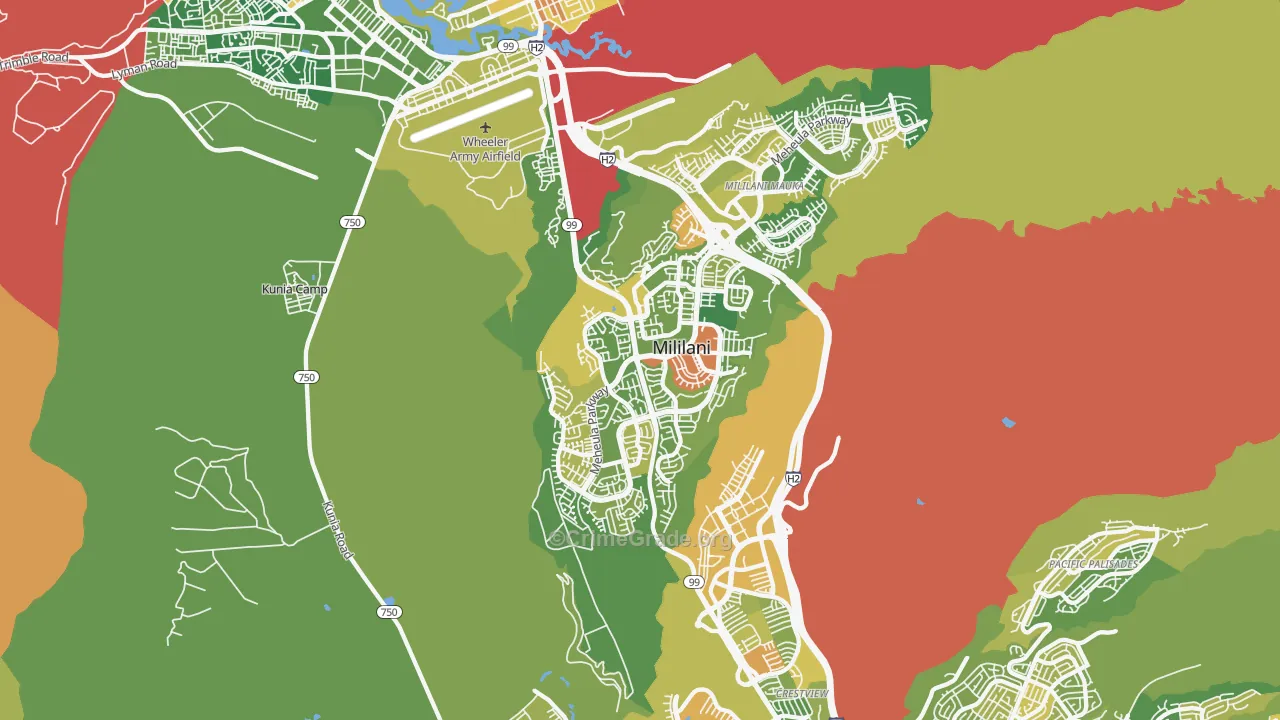 Mililani Waipio Melemanu, Mililani, HI Map of Robbery Rates