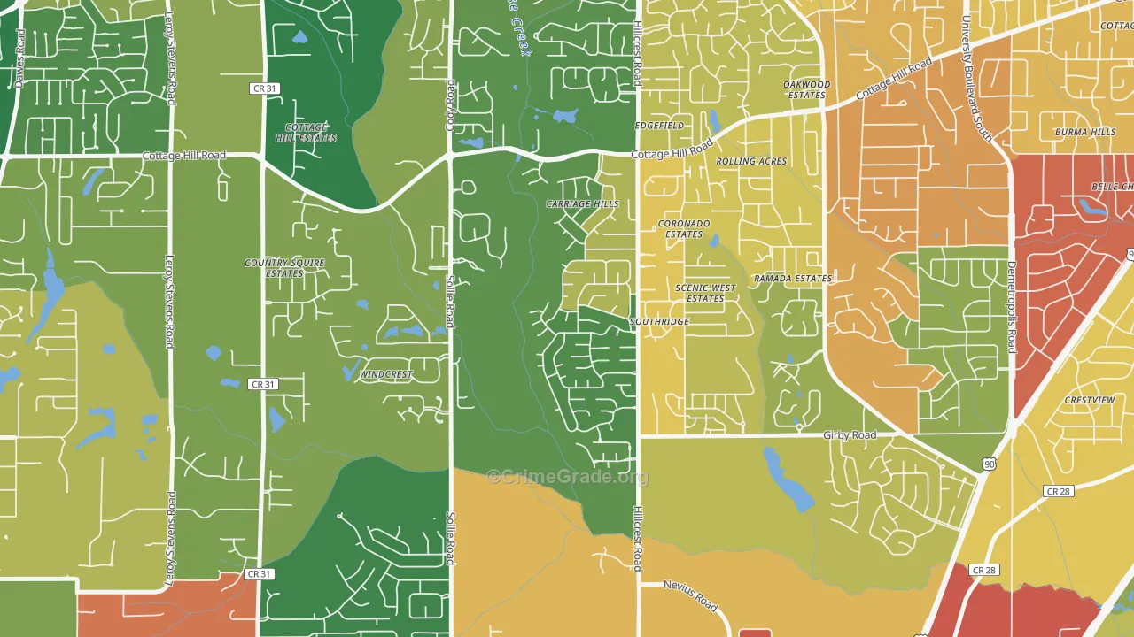 Milkhouse, Mobile, AL Map of Robbery Rates