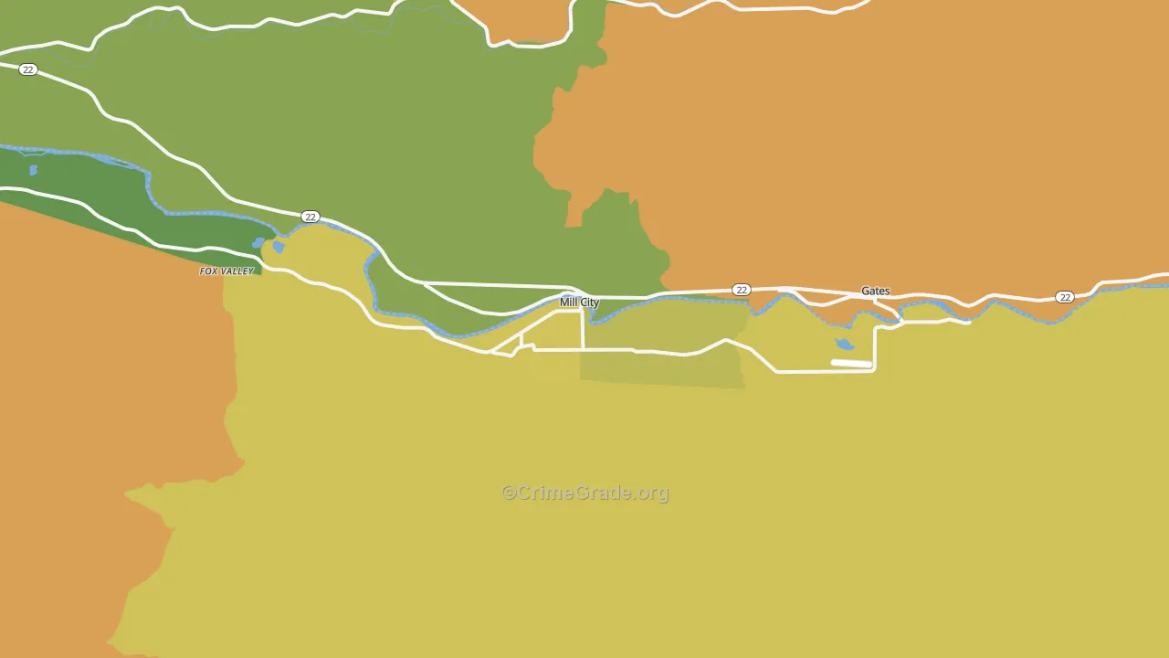 Mill City, OR Map of Robbery Rates