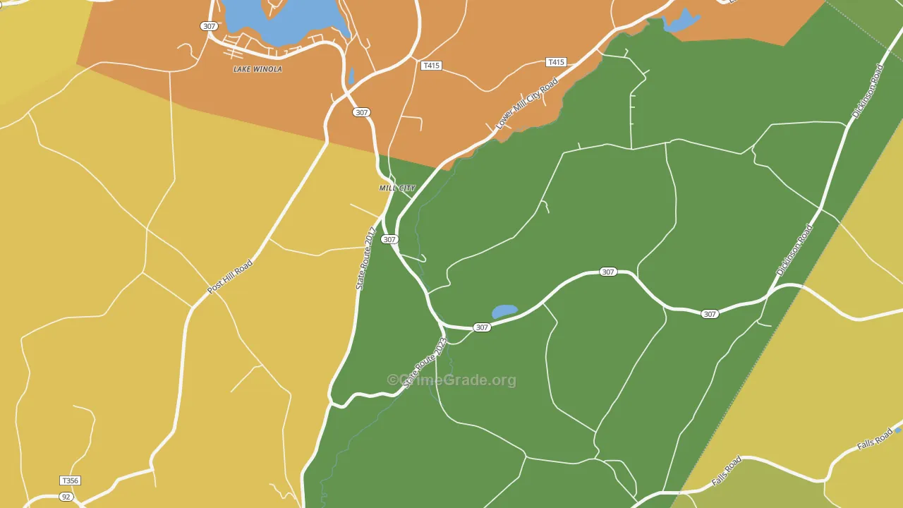 Mill City, PA Map of Robbery Rates