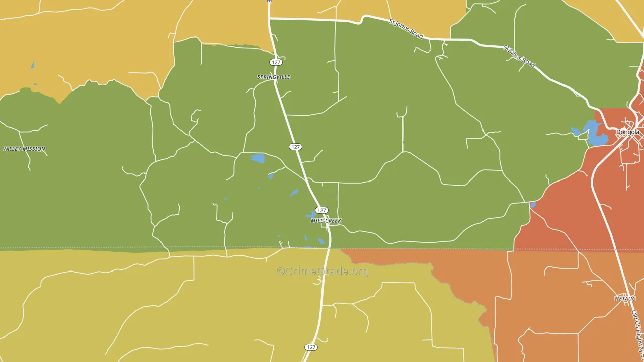 Mill Creek, IL Map of Robbery Rates