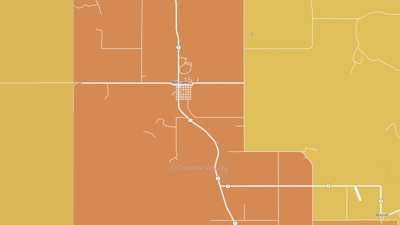 Mill Creek, OK Map of Robbery Rates