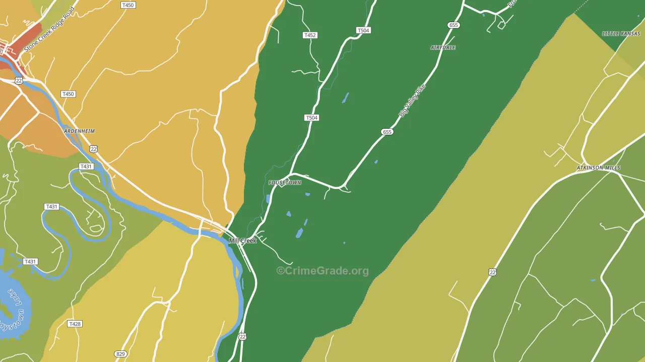 Mill Creek, PA Map of Robbery Rates