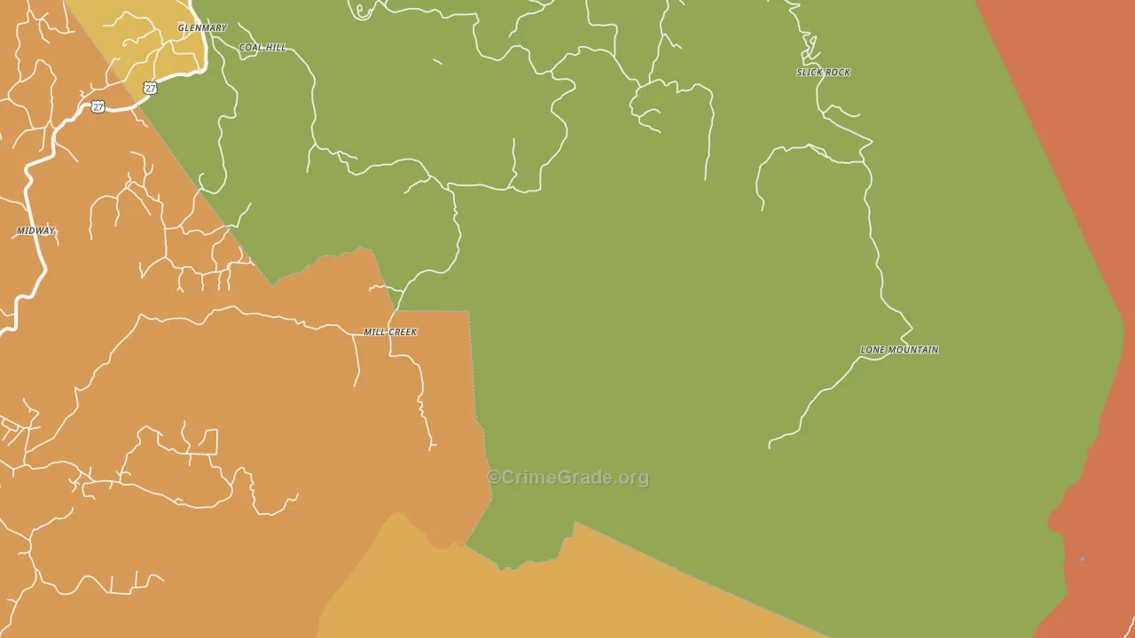 Mill Creek, TN Map of Robbery Rates