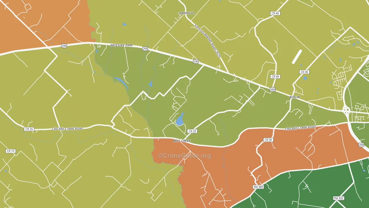 Mill Creek, TX Map of Robbery Rates