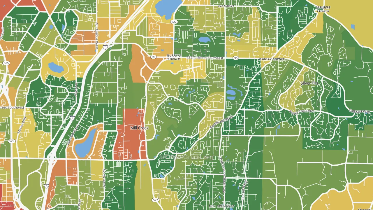Mill Creek, WA Map of Robbery Rates