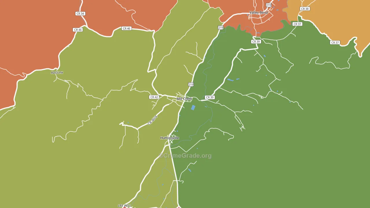 Mill Creek, WV Map of Robbery Rates
