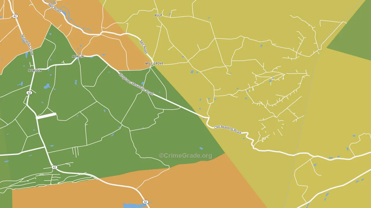 Mill Grove, PA Map of Robbery Rates