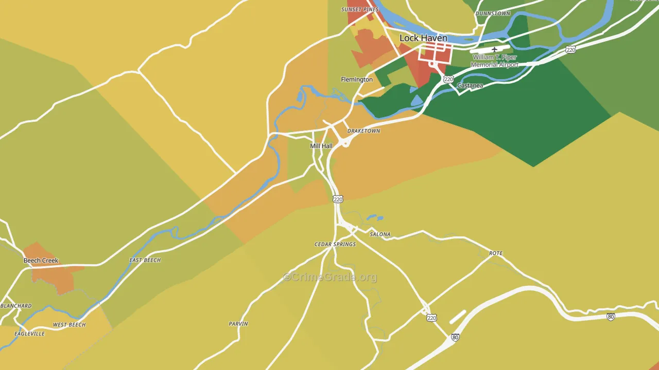 Mill Hall, PA Map of Robbery Rates