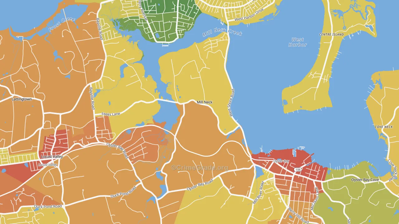 Mill Neck, NY Map of Robbery Rates