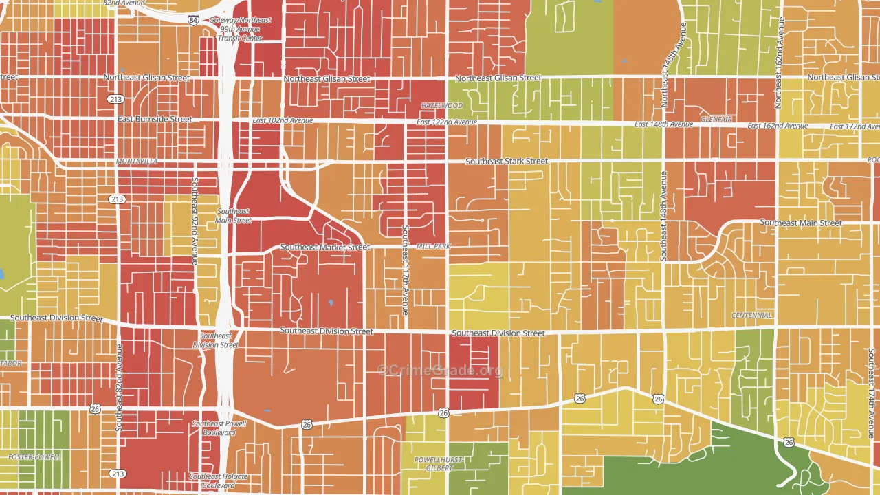 Mill Park, Portland, OR Map of Robbery Rates