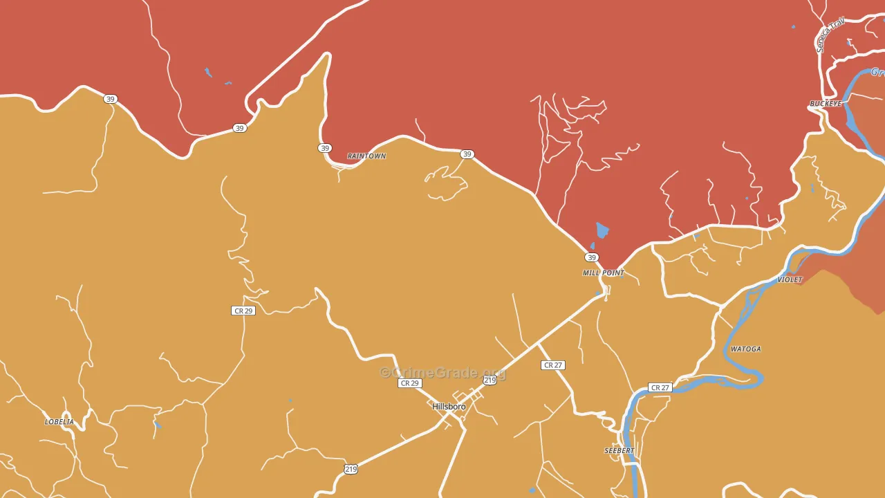 Mill Point, WV Map of Robbery Rates