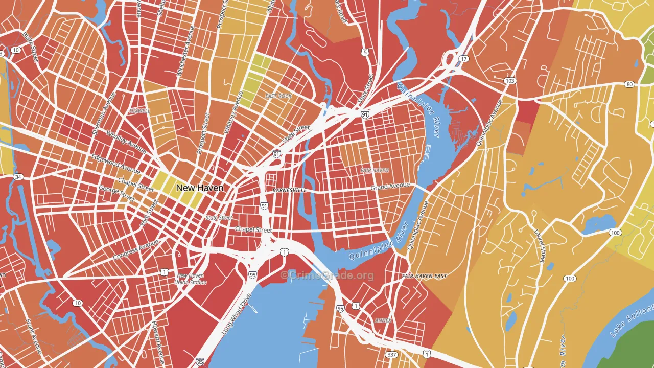 Mill River, New Haven, CT Map of Robbery Rates