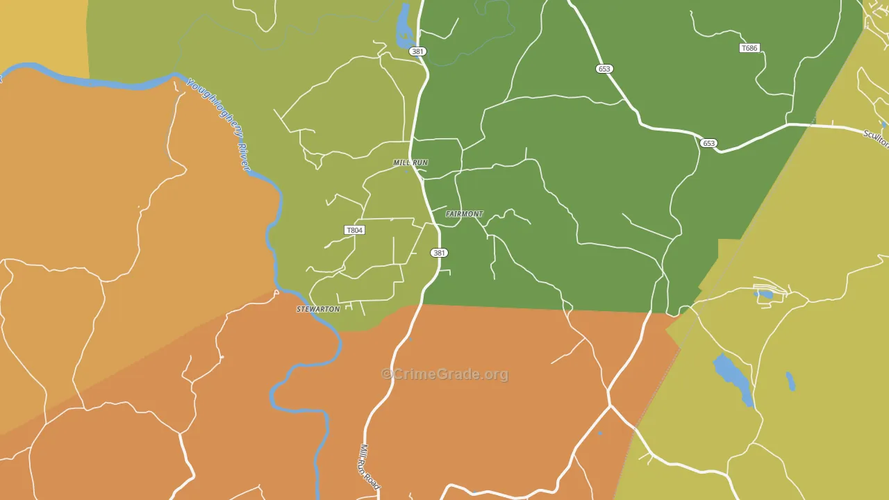 Mill Run, PA Map of Robbery Rates