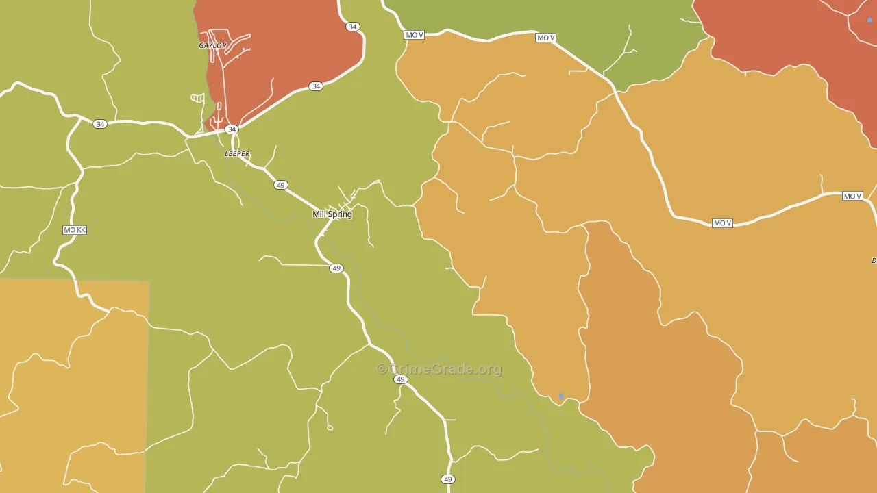 Mill Spring, MO Map of Robbery Rates