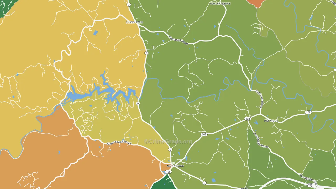 Mill Spring, NC Map of Robbery Rates