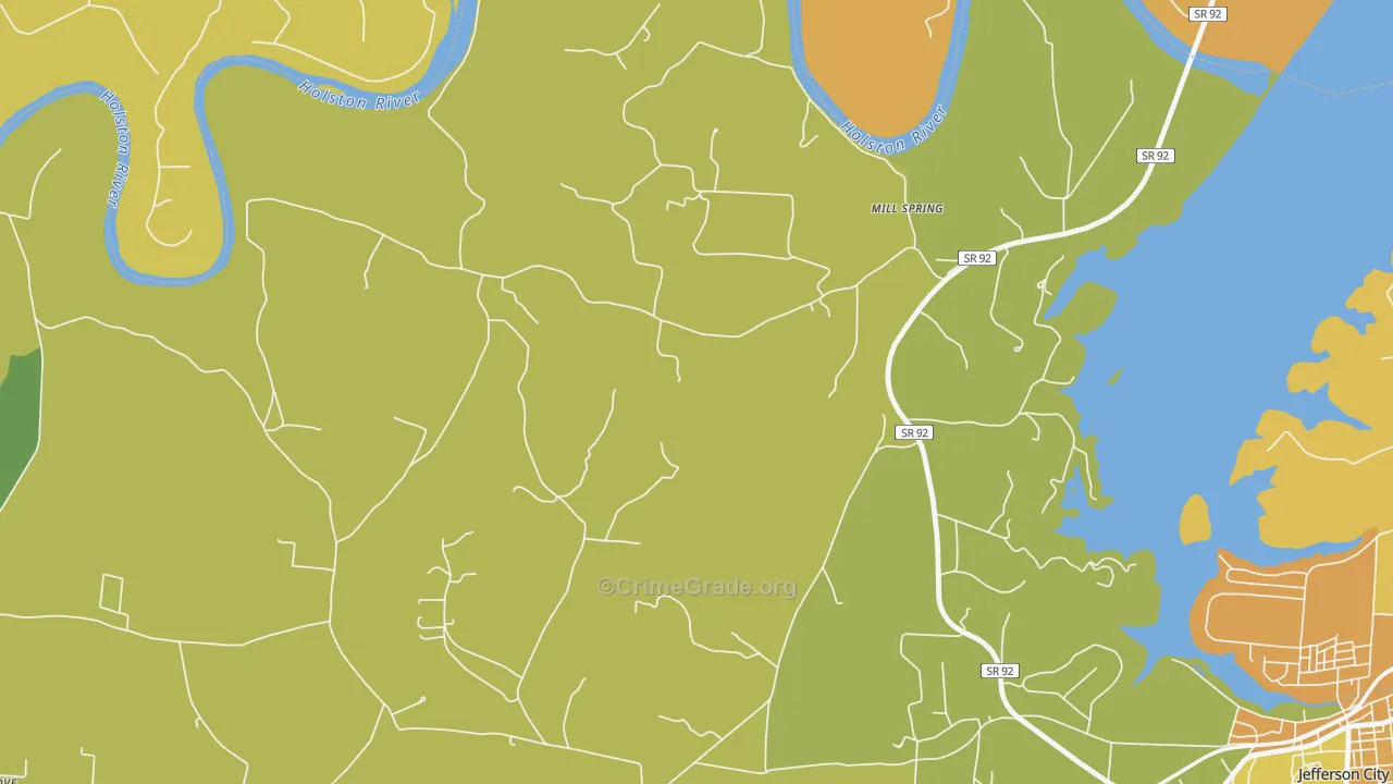 Mill Spring, TN Map of Robbery Rates