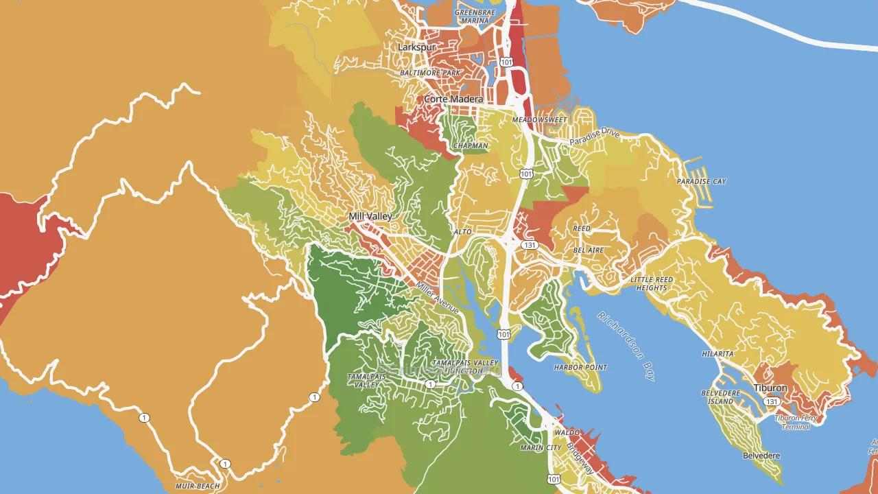 Mill Valley, CA Map of Robbery Rates