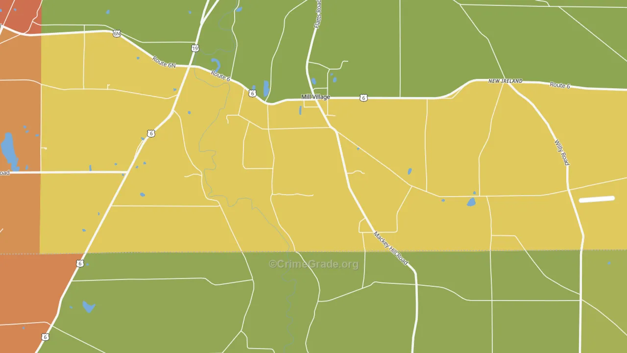 Mill Village, PA Map of Robbery Rates