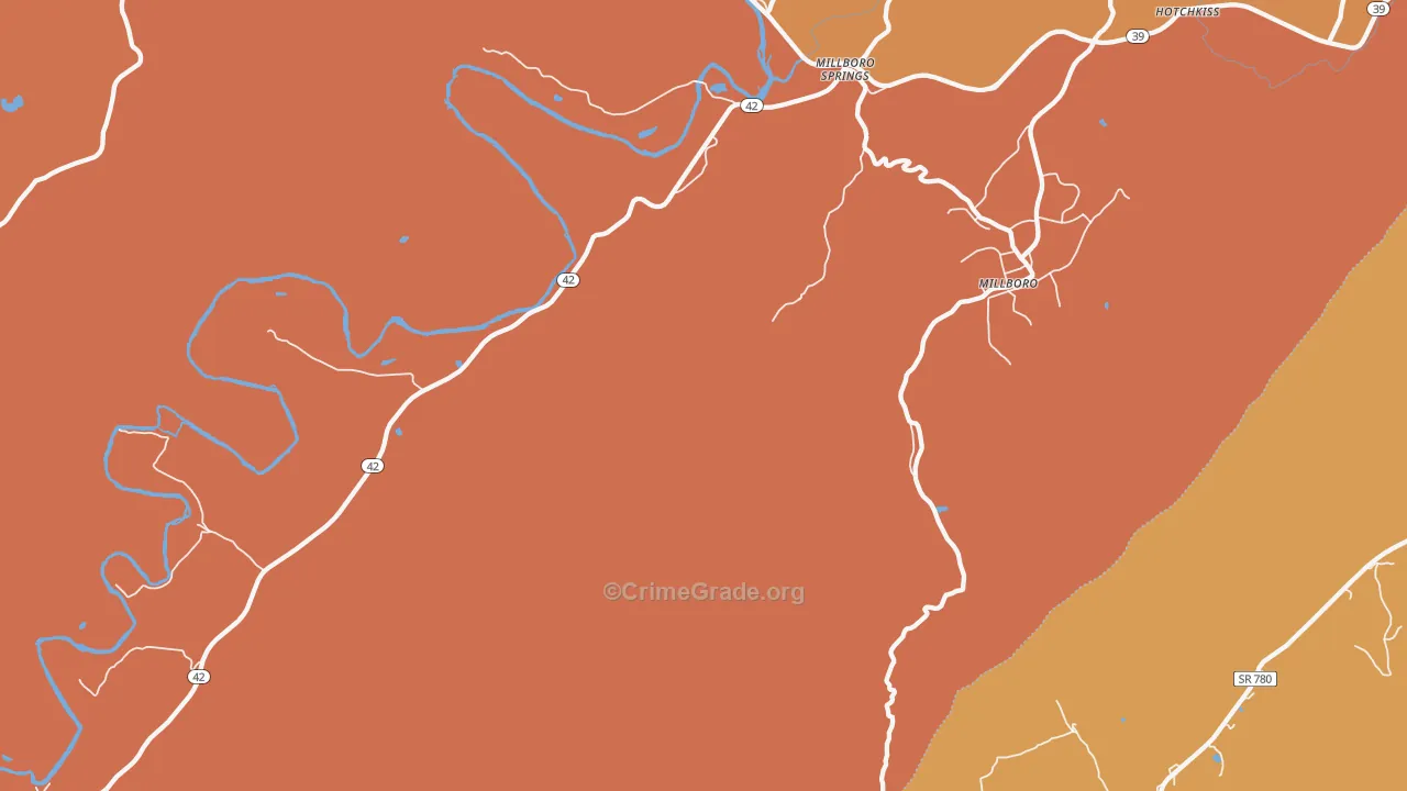 Millboro Springs, VA Map of Robbery Rates