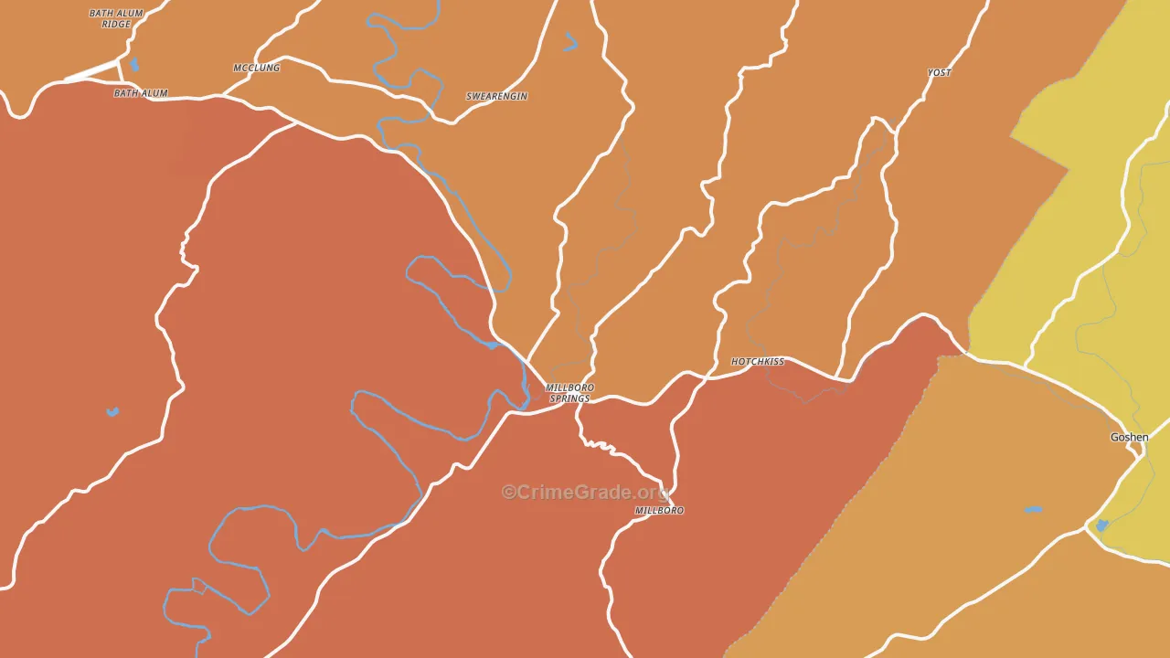 Millboro, VA Map of Robbery Rates