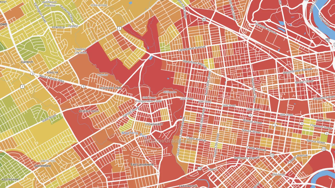 Millbourne, PA Map of Robbery Rates