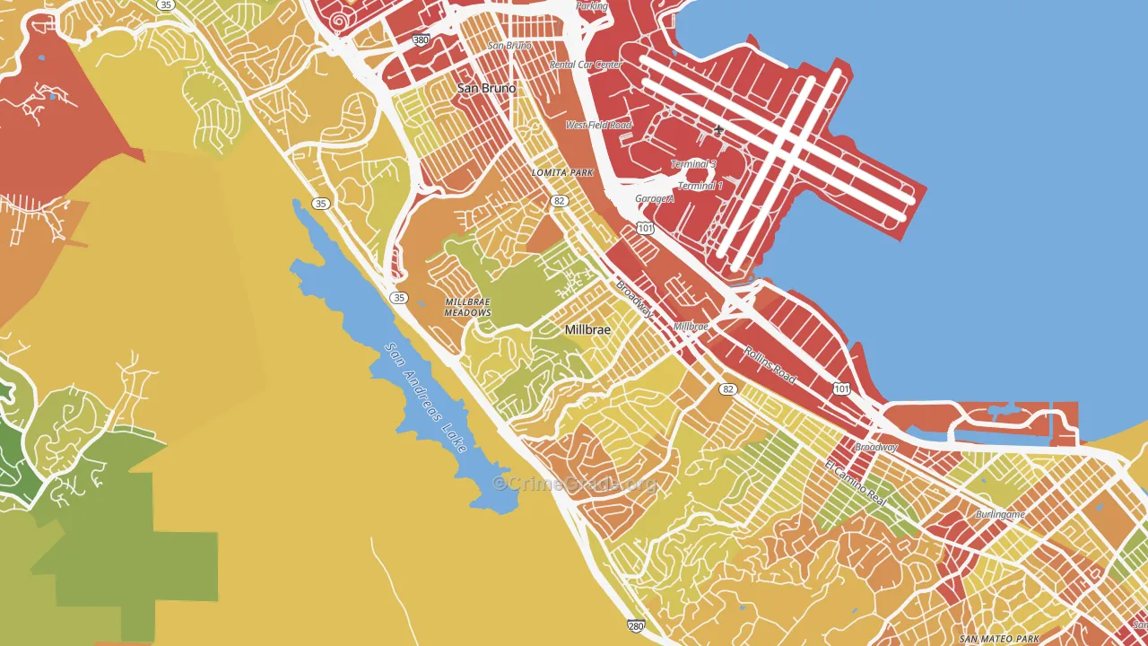 Millbrae, CA Map of Robbery Rates