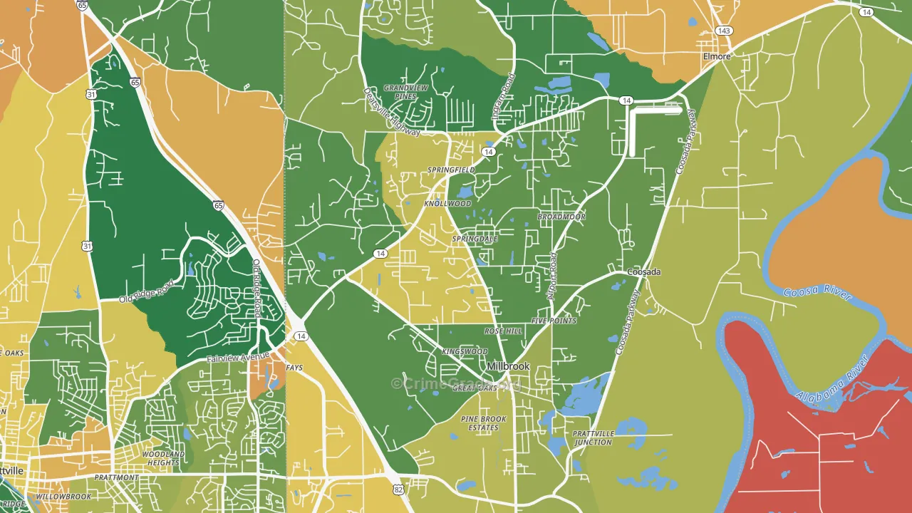 Millbrook, AL Map of Robbery Rates