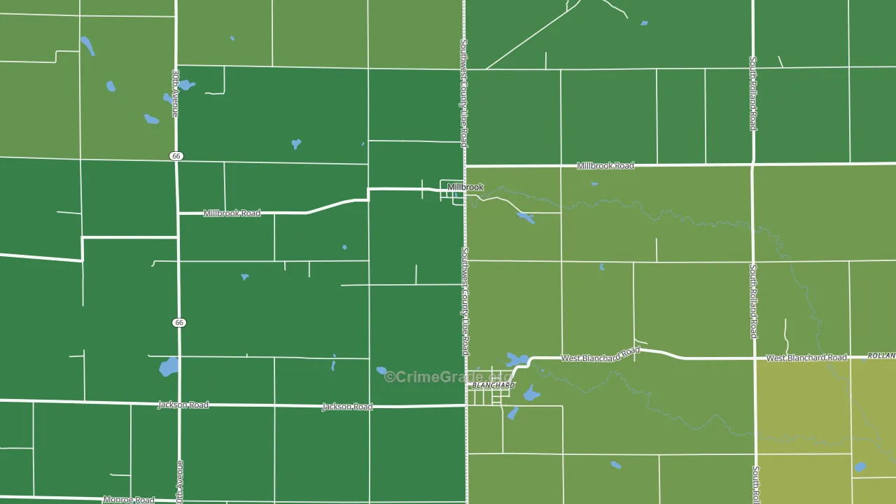 Millbrook, MI Map of Robbery Rates