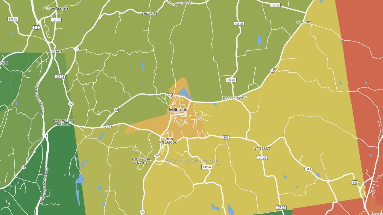 Millbrook, NY Map of Robbery Rates