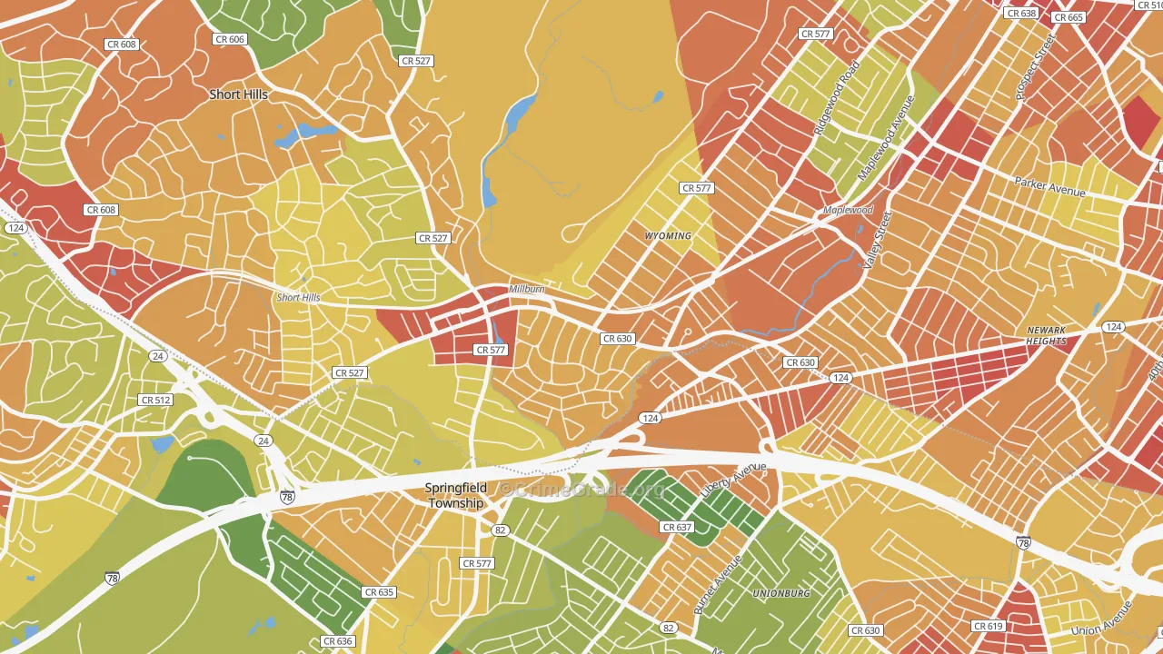 Millburn, NJ Map of Robbery Rates
