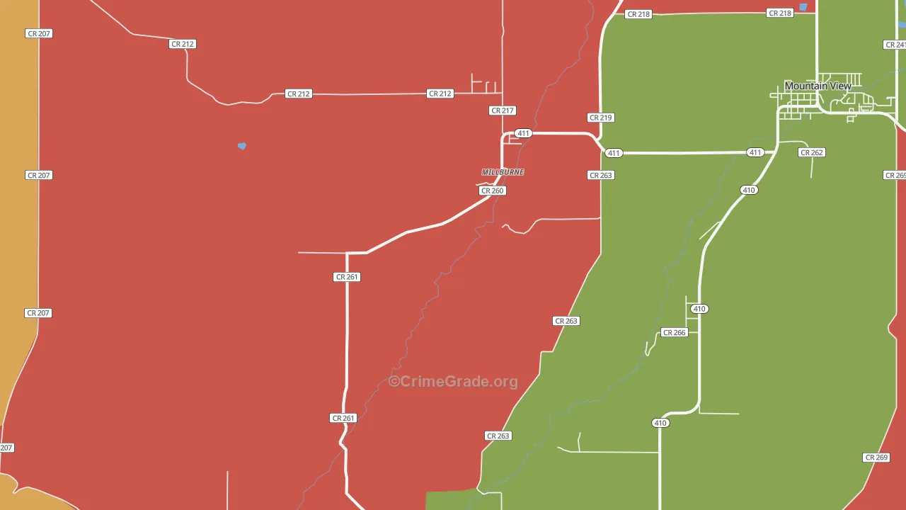 Millburne, WY Map of Robbery Rates