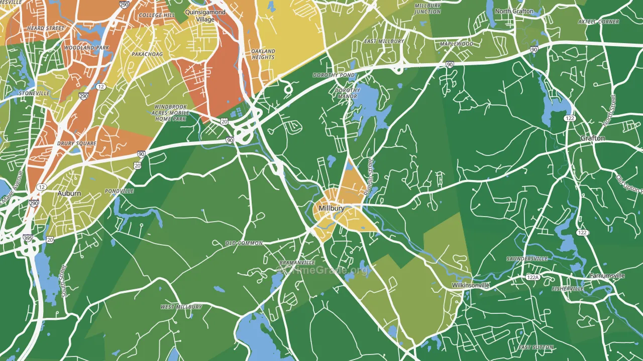 Millbury, MA Map of Robbery Rates
