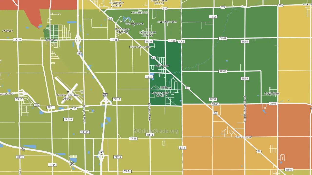 Millbury, OH Map of Robbery Rates