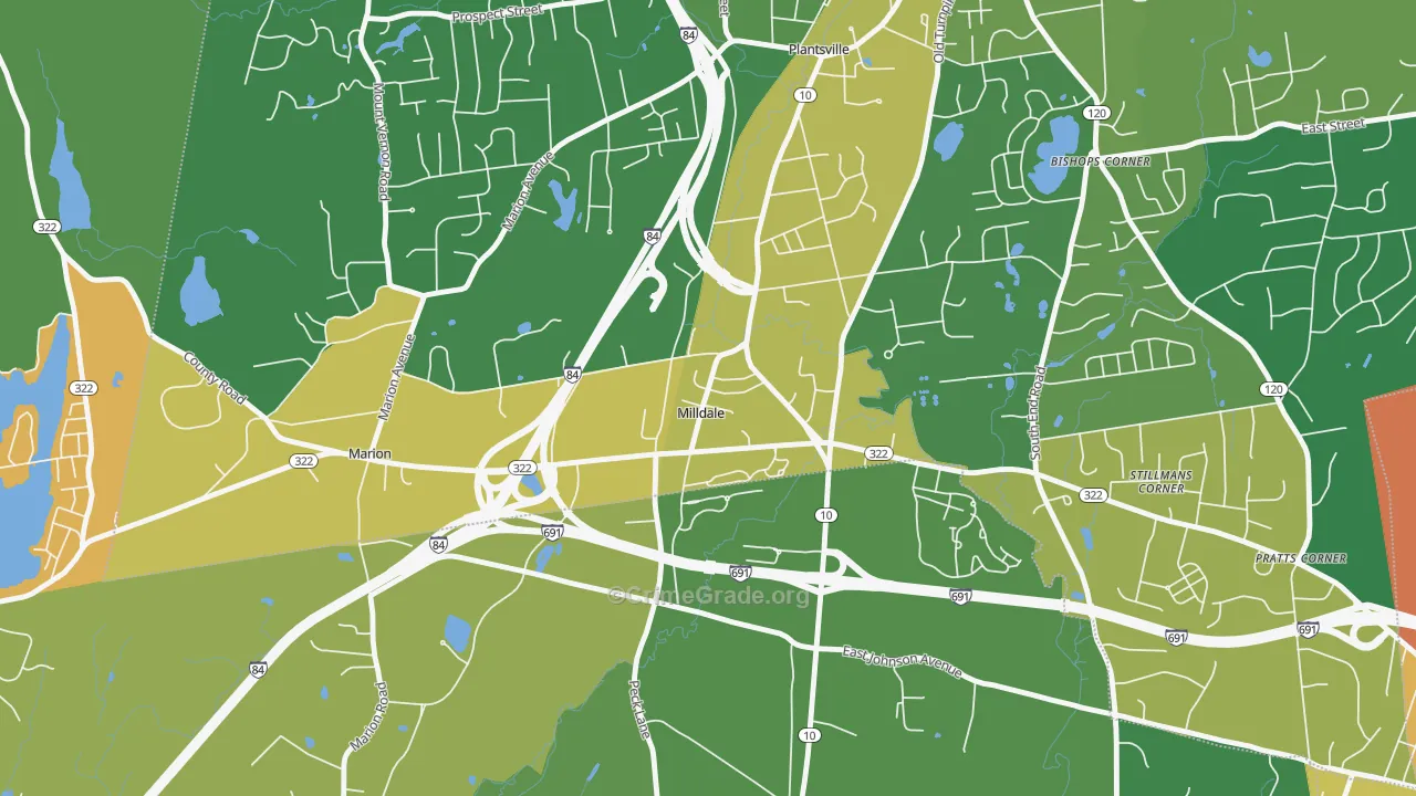 Milldale, CT Map of Robbery Rates