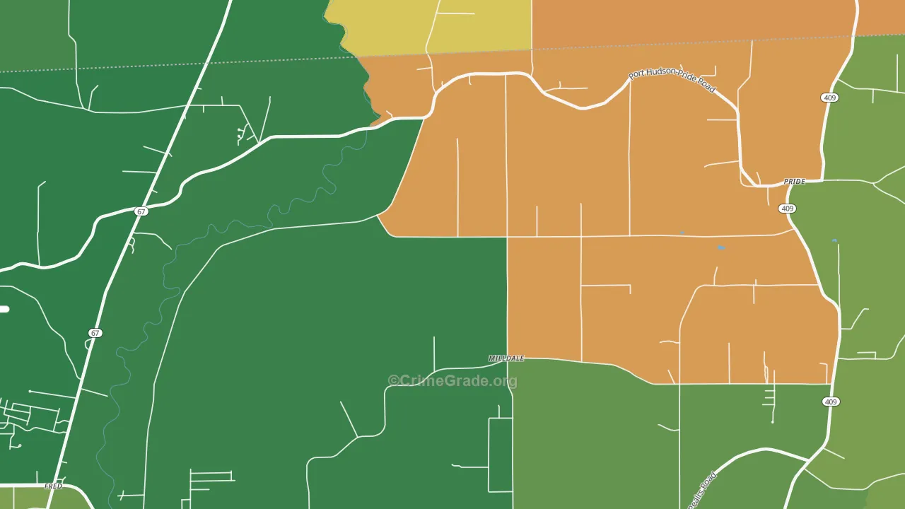 Milldale, LA Map of Robbery Rates