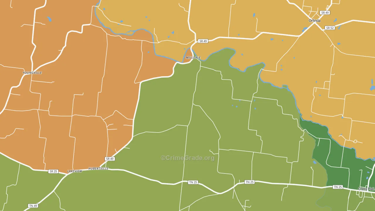 Milldale, TN Map of Robbery Rates