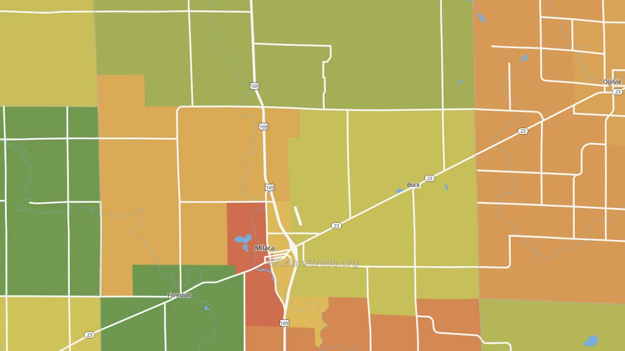 Mille Lacs County, MN Map of Robbery Rates