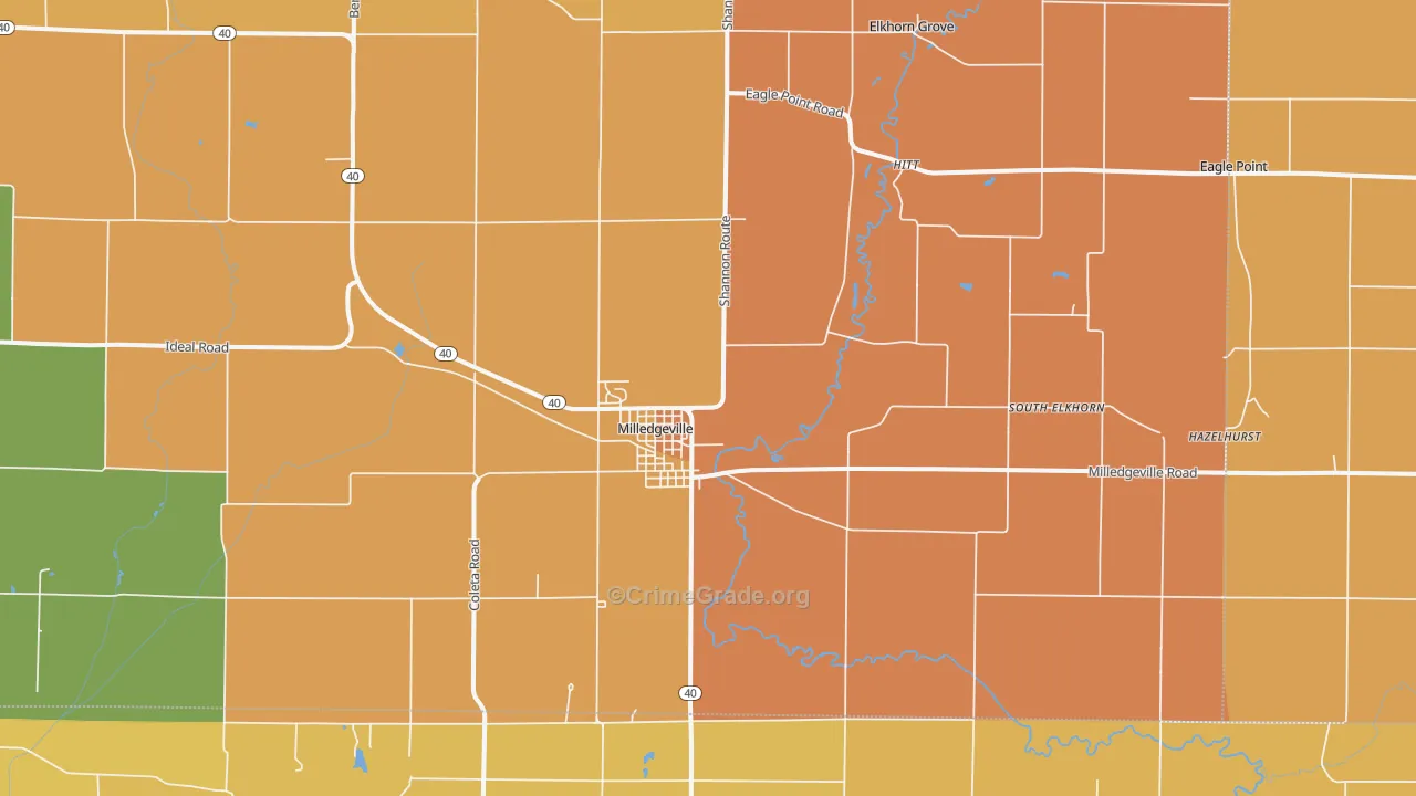 Milledgeville, IL Map of Robbery Rates