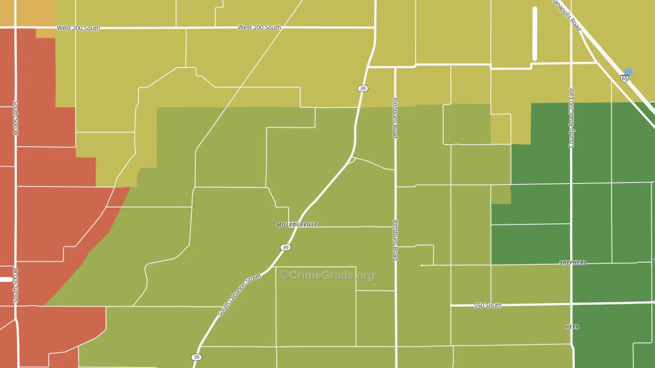 Milledgeville, IN Map of Robbery Rates